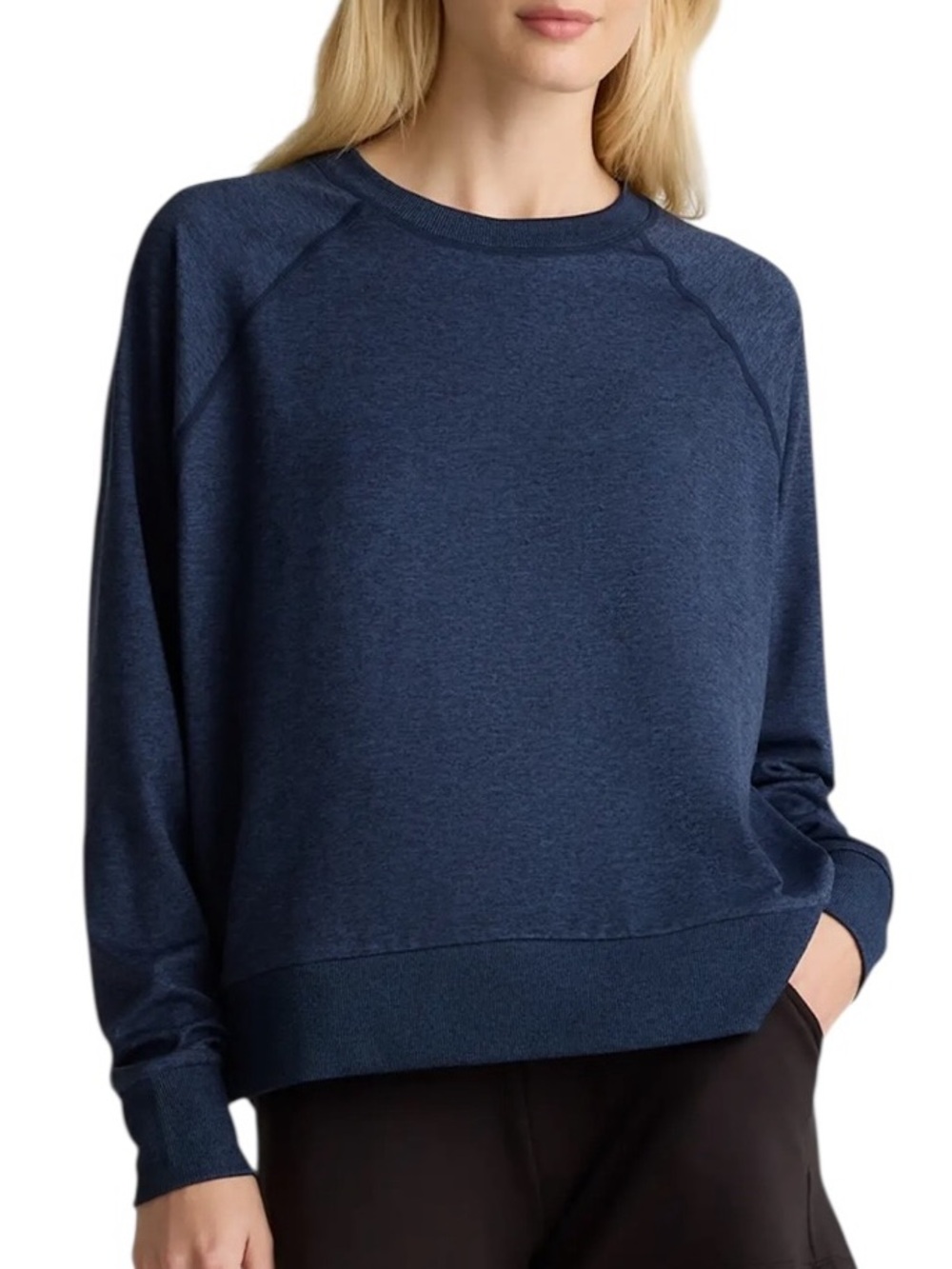 Quince Flowknit Pullover Crew in Heather Navy